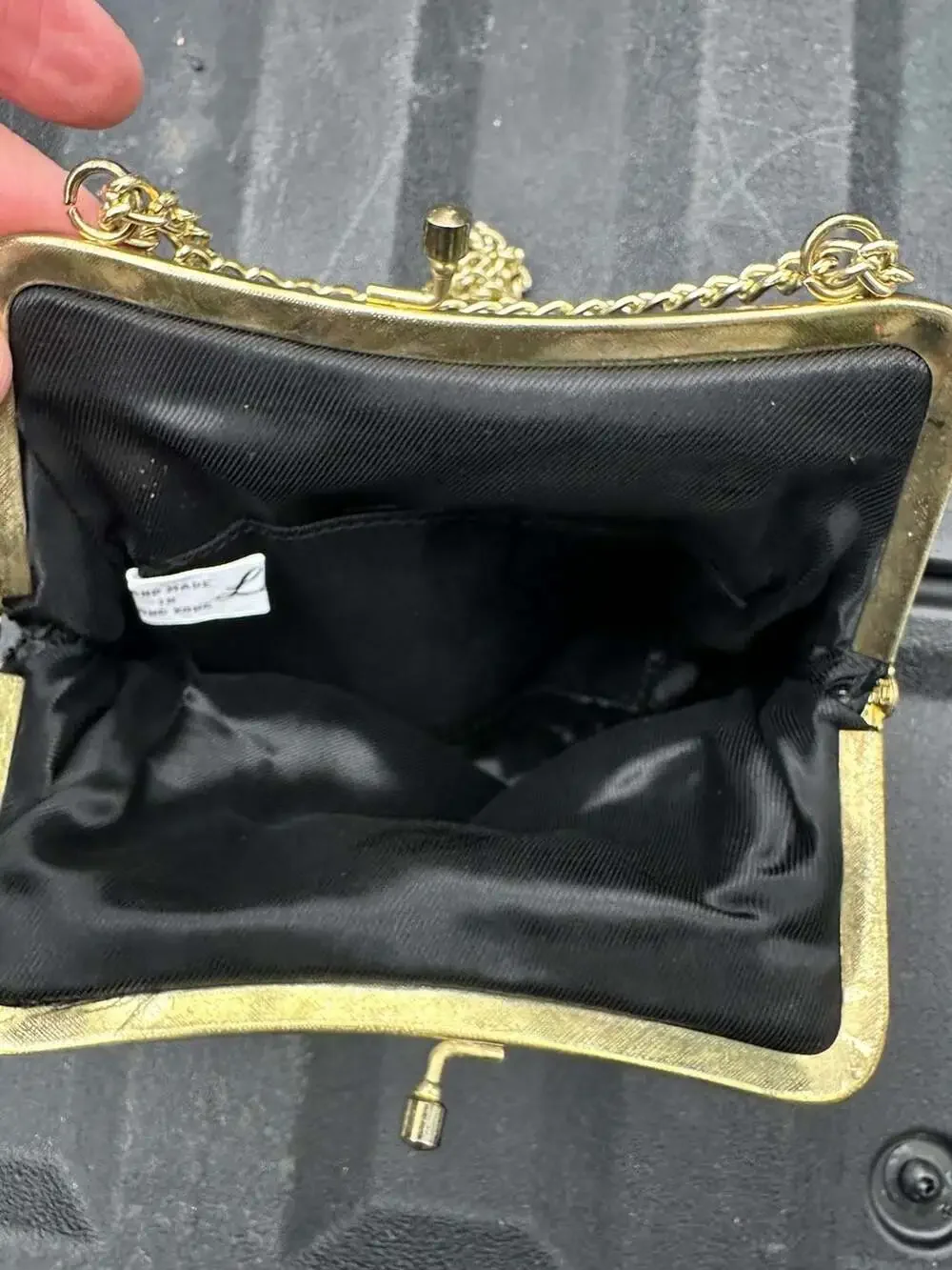 Regale Ltd. Vintage Black and Gold Swirl Beaded Evening Clutch Bag with Chain